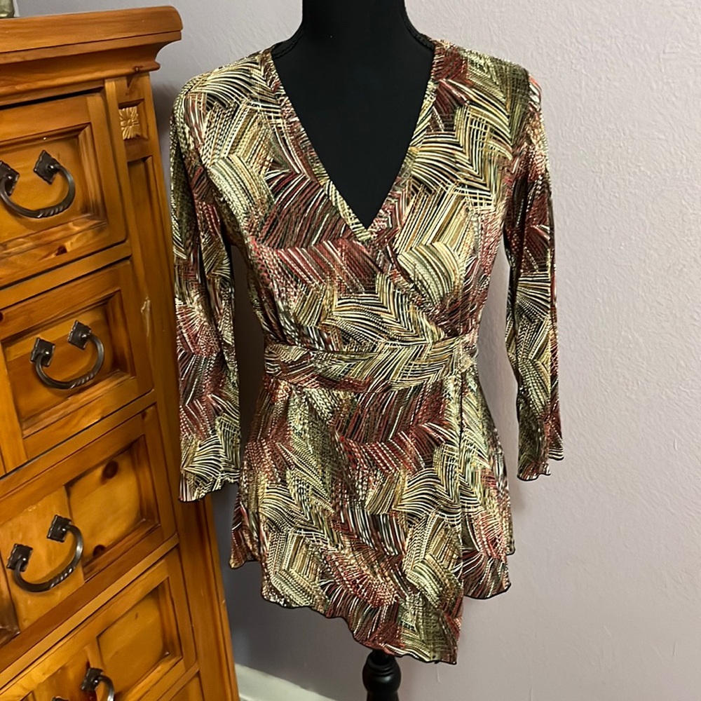 Dressbarn wrap shirt, fall colored, 3/4 length sleeve